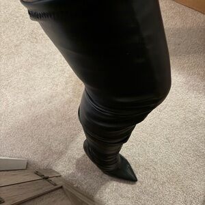 Black Thigh High Stiletto Boots FLAWED